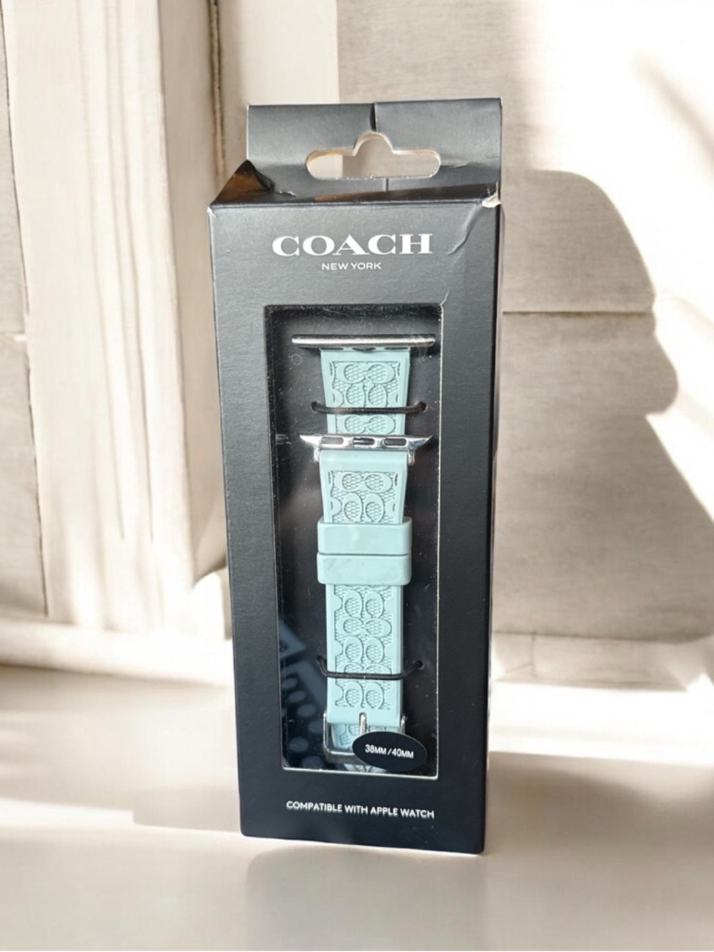 Coach Light Blue/Teal Apple Watch Band with Silver Hardware - Picture 2 of 7